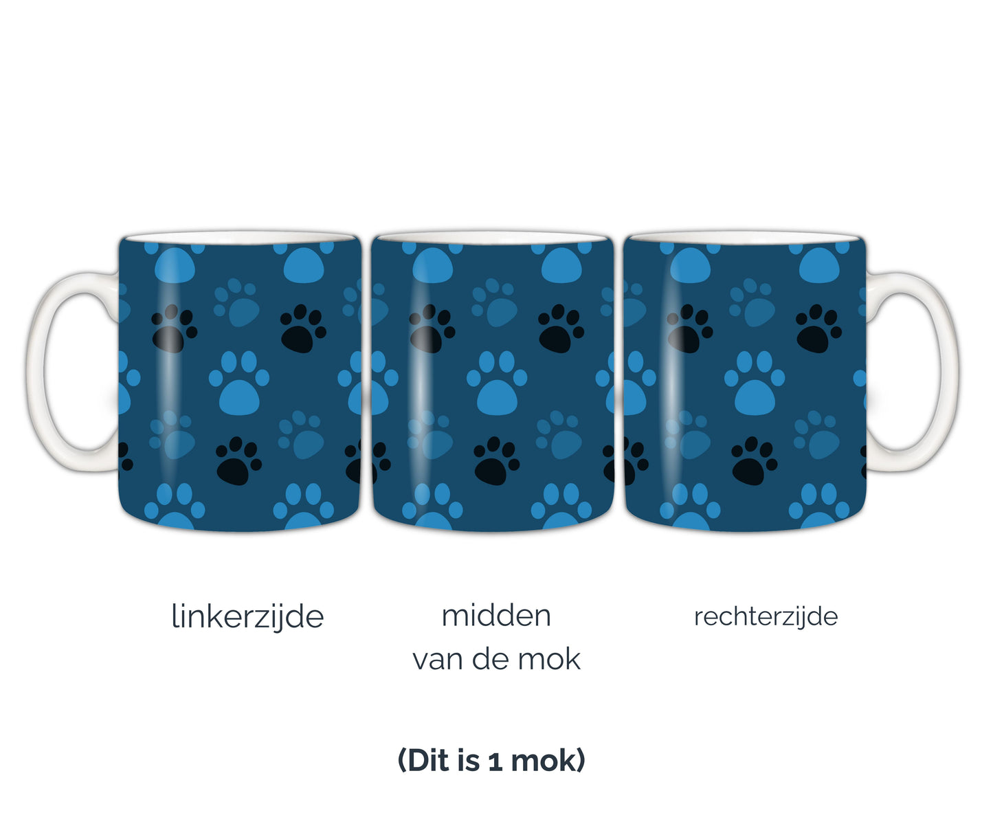 Honden mok met hondenpootjes in diverse blauw tinten