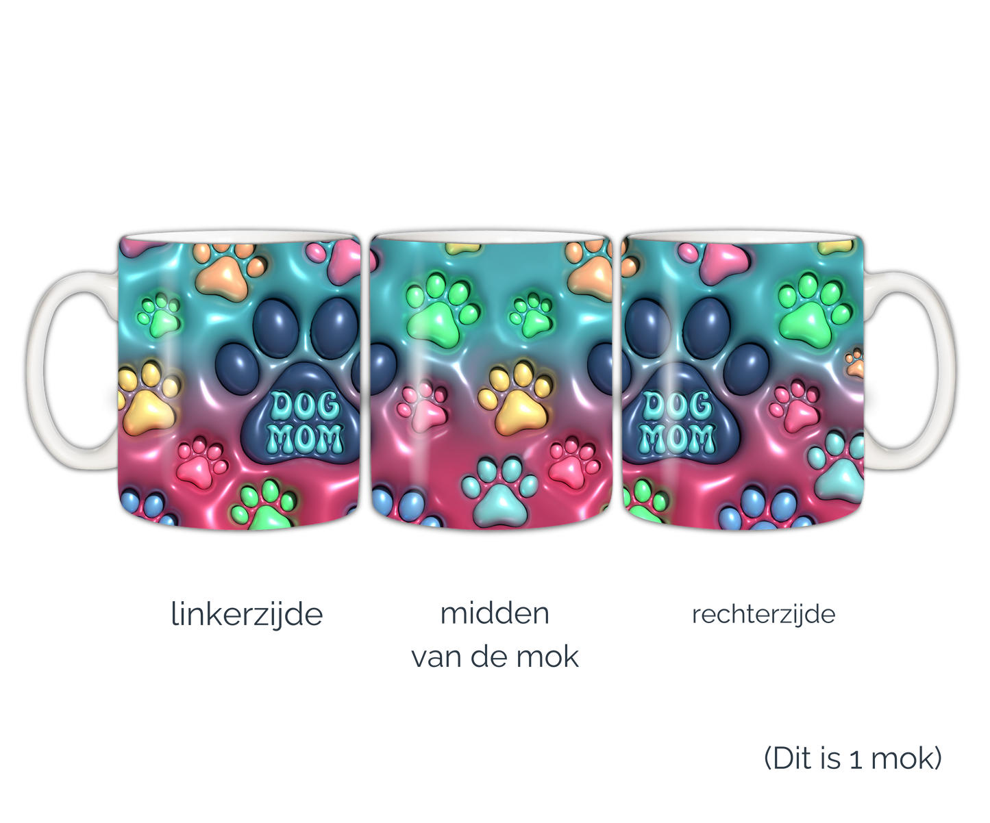 Honden mok voor hondenmama dog mom met hondenpootjes kleurrijk