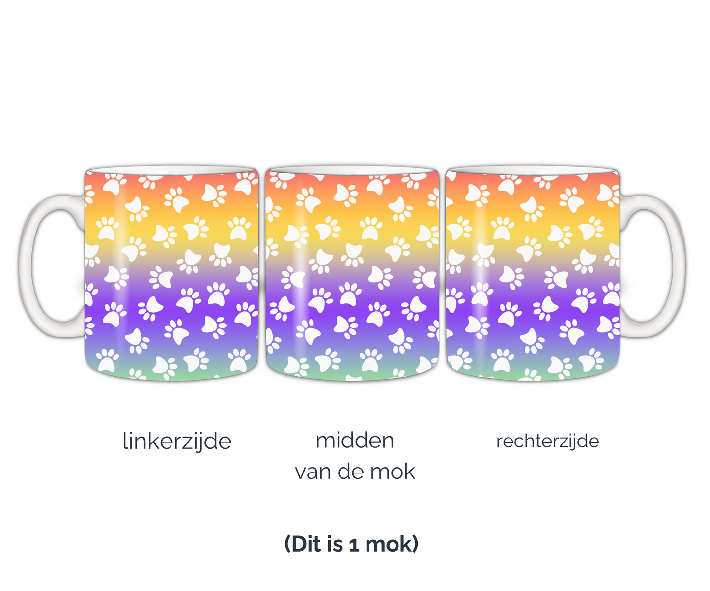 Honden Mok met hondenpootjes op kleuren van de regenboog