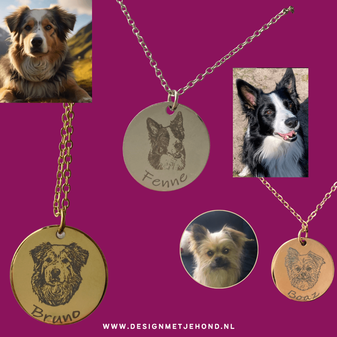 Ketting hond met foto van hond en naam gegraveerd (vanaf € 33,95)