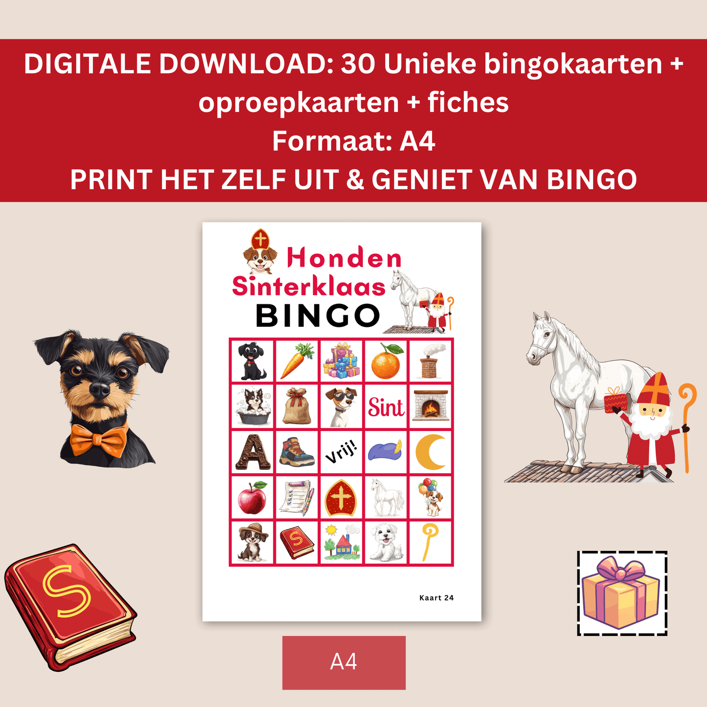 Honden Sinterklaas bingo: Sinterklaas spelletje voor hondenliefhebbers