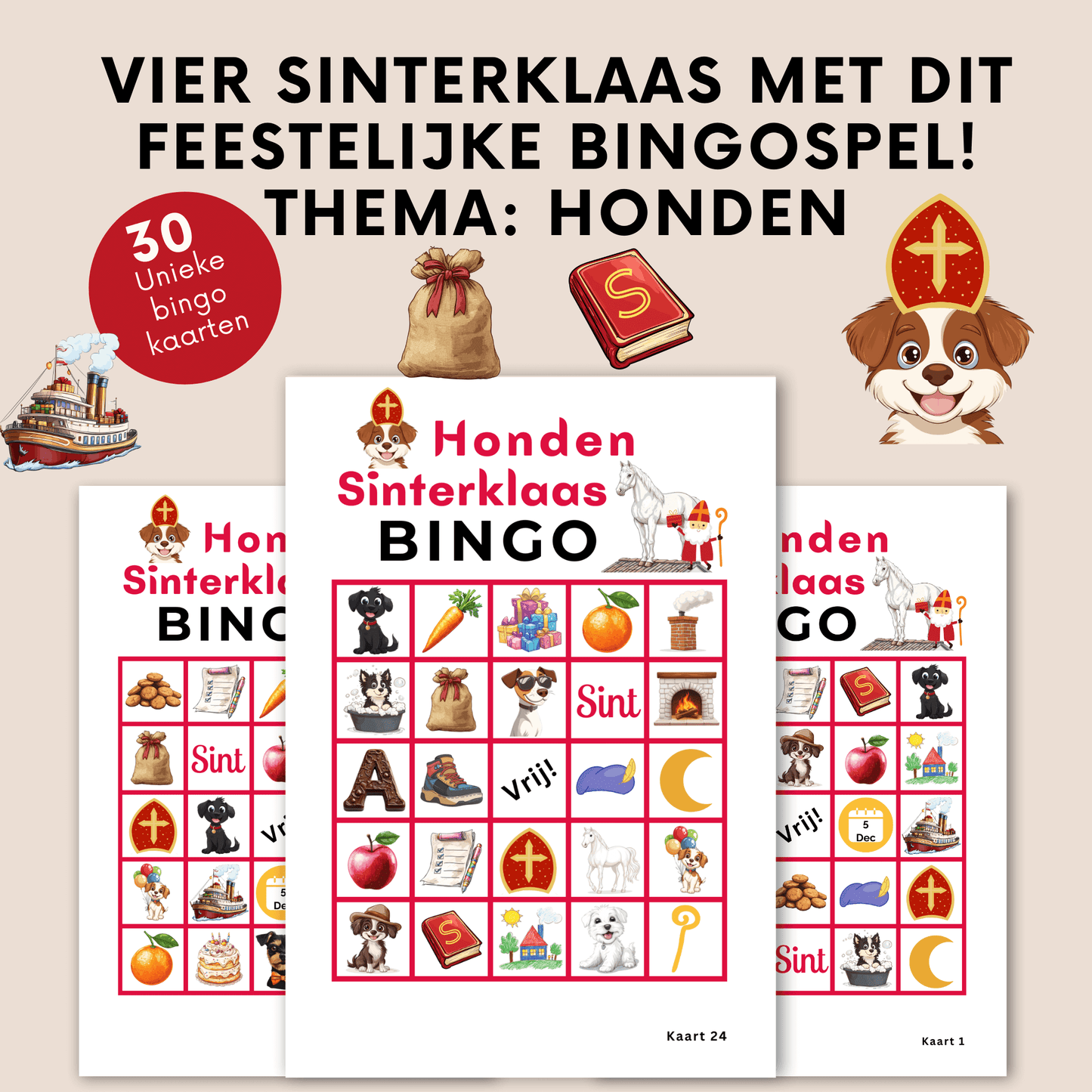 Honden Sinterklaas bingo: Sinterklaas spelletje voor hondenliefhebbers