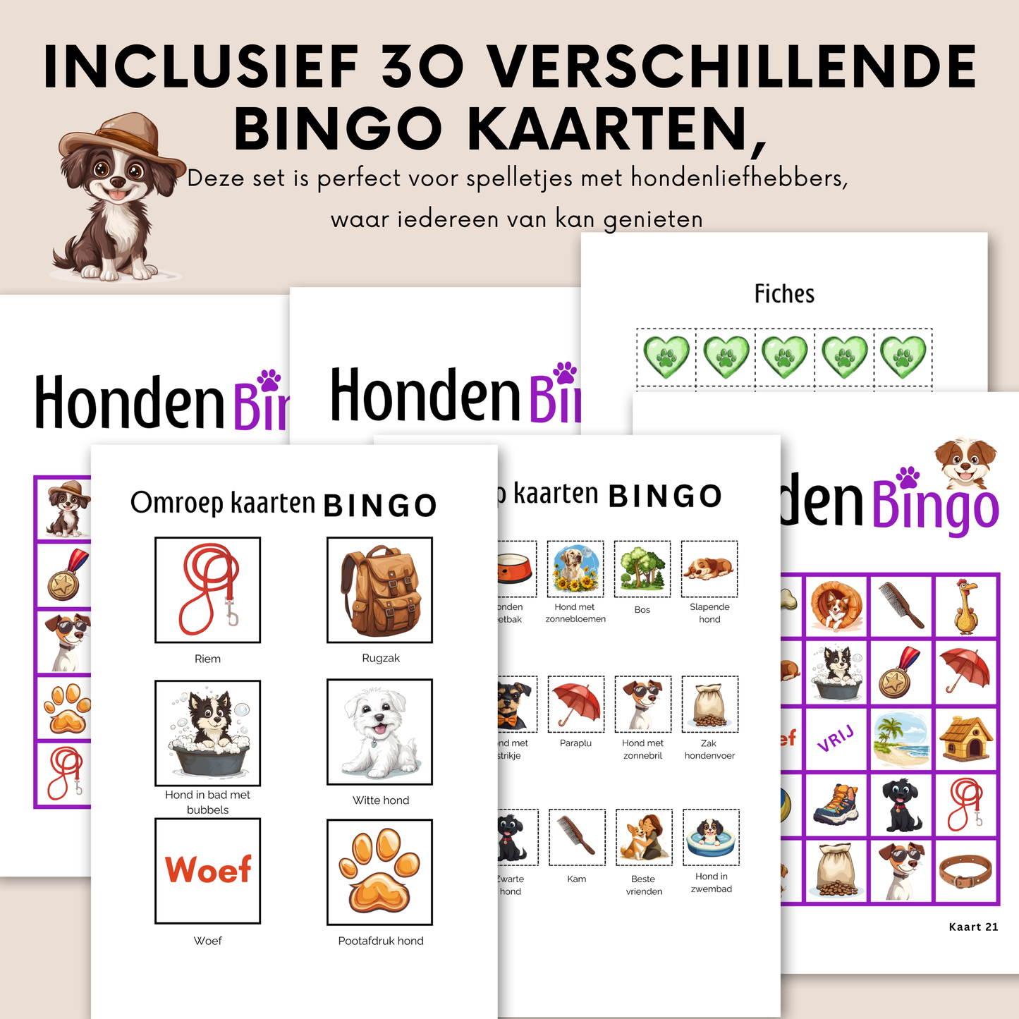 Honden bingo online bingo spel in de kleur paars