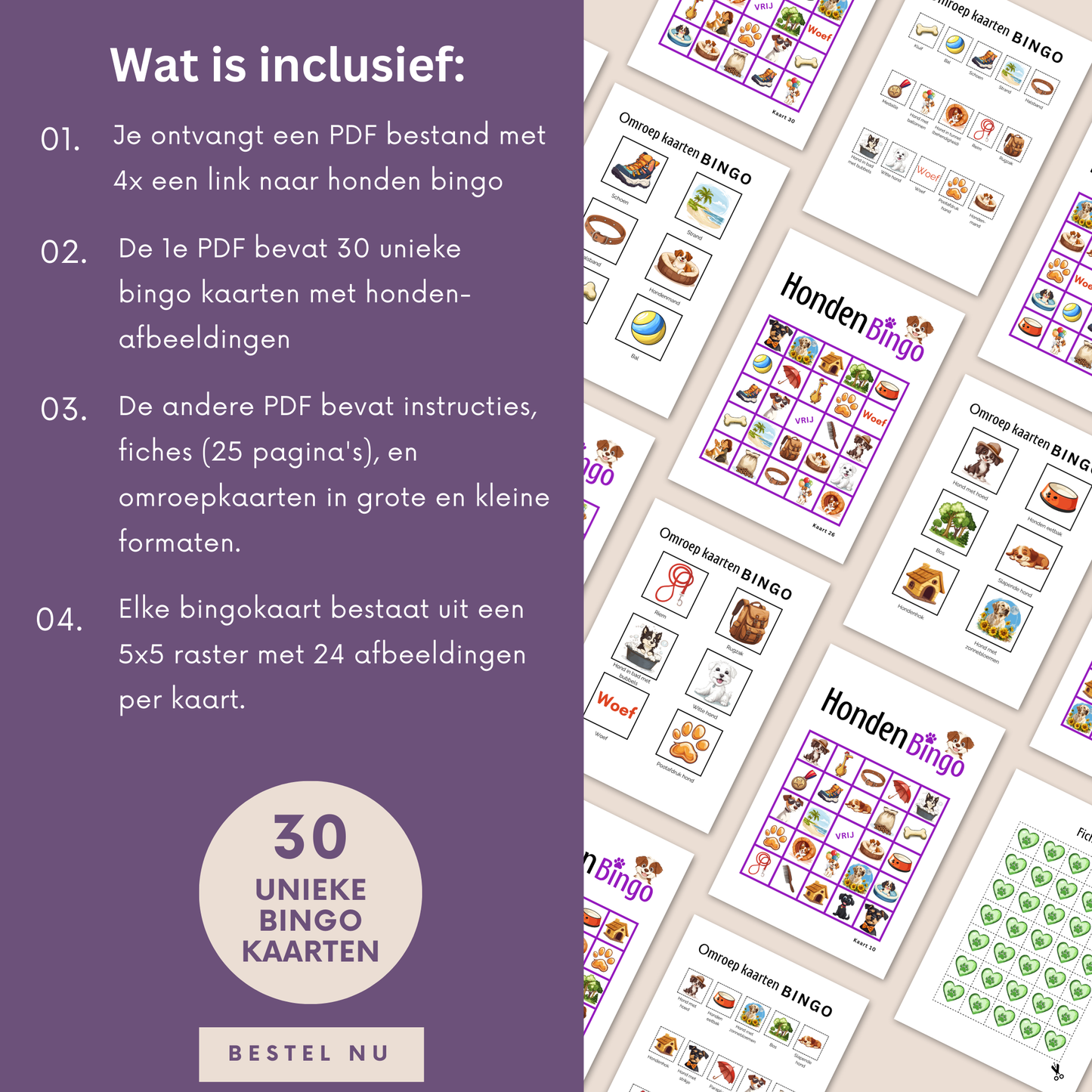 Honden bingo online bingo spel in de kleur paars