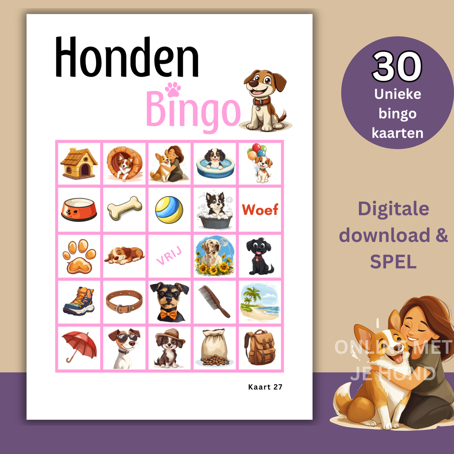 Honden spelletjes voor hondenliefhebber: honden online bingo roze