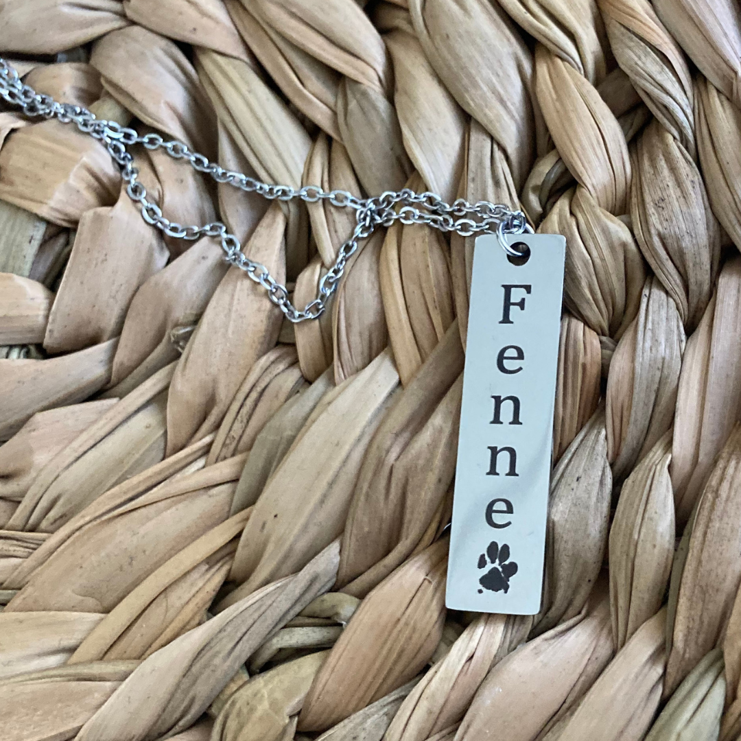 Ketting pootafdruk hond met naam hond gegraveerd op hanger (bar)