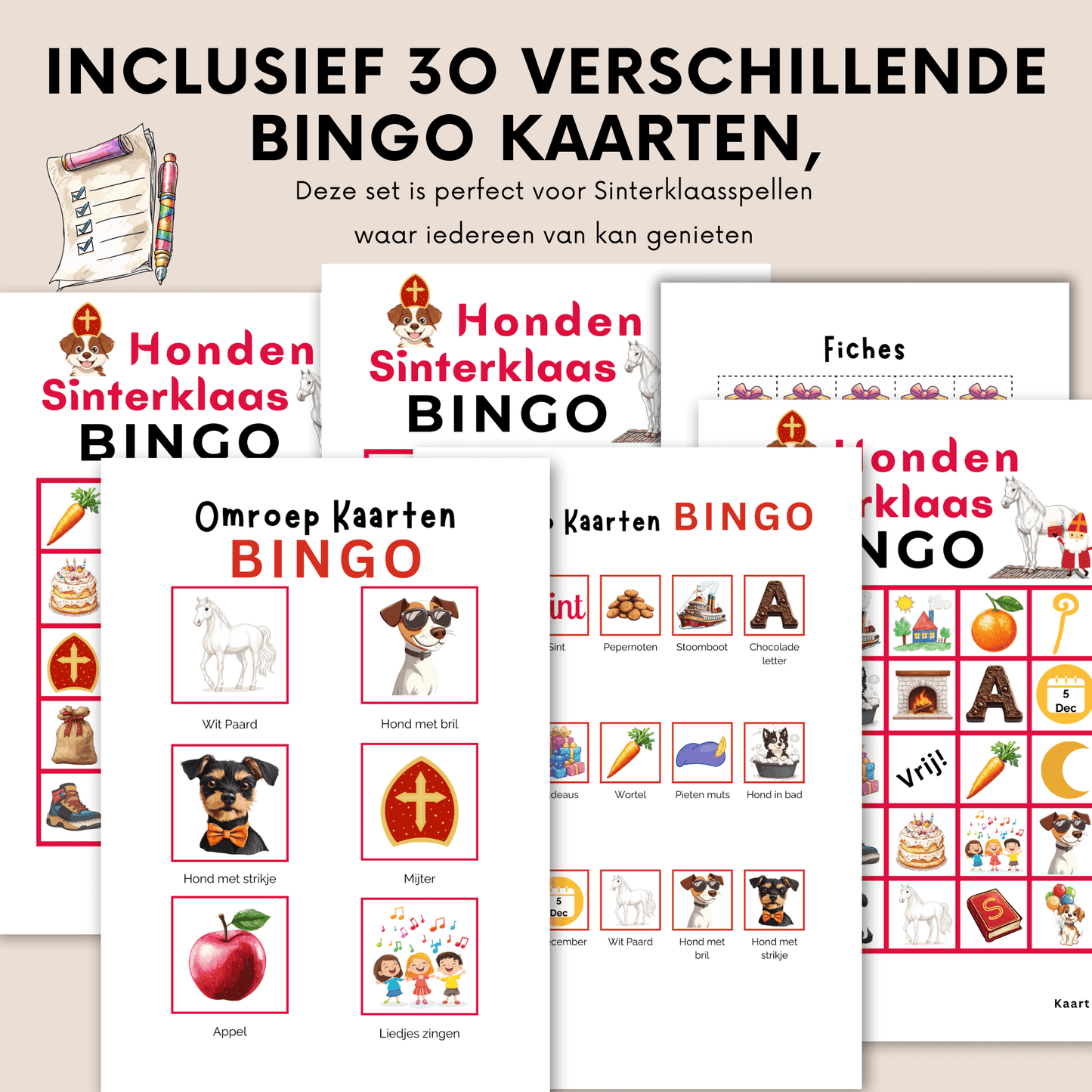 Honden Sinterklaas bingo: Sinterklaas spelletje voor hondenliefhebbers