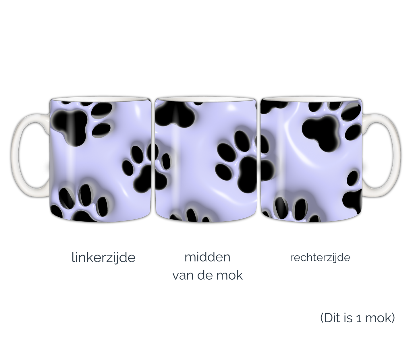 Mok hondenpootjes zwart wit 3D