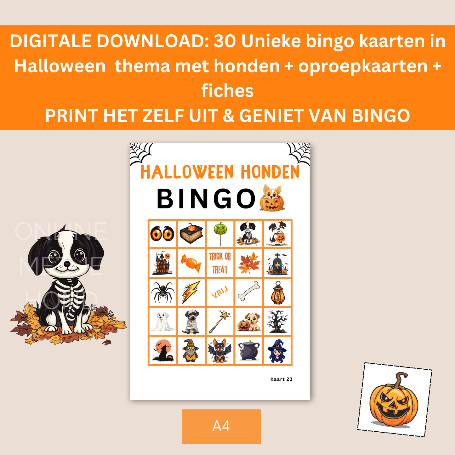 Hond Halloween bingo: online bingo spel voor hondenliefhebbers