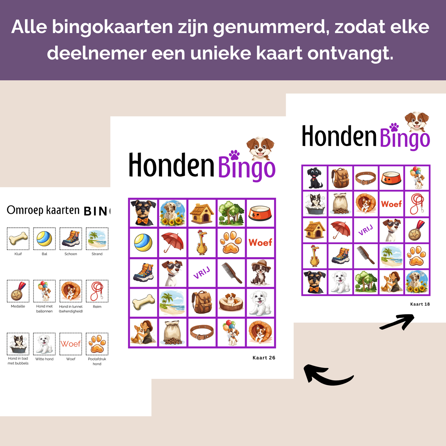Honden bingo online bingo spel in de kleur paars
