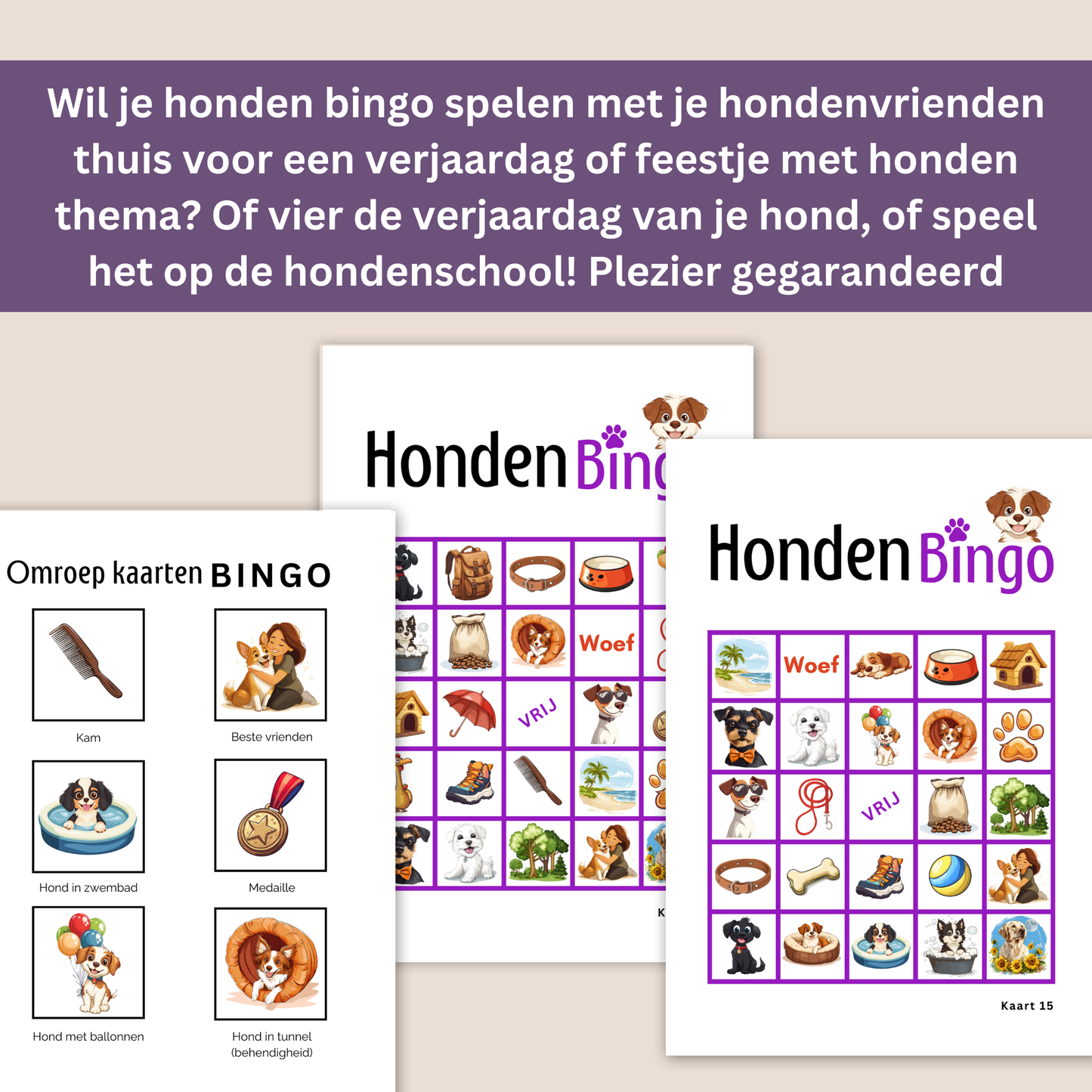 Honden bingo online bingo spel in de kleur paars