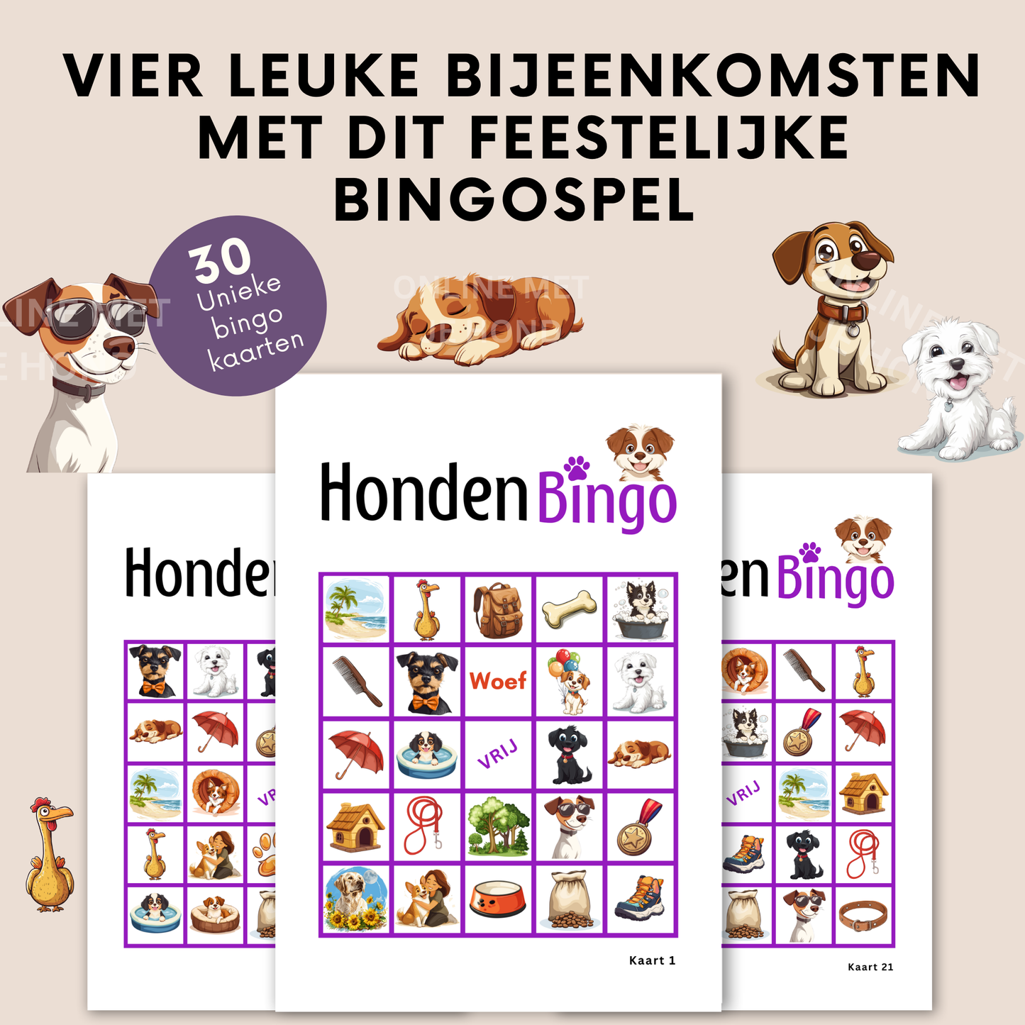 Honden bingo online bingo spel in de kleur paars