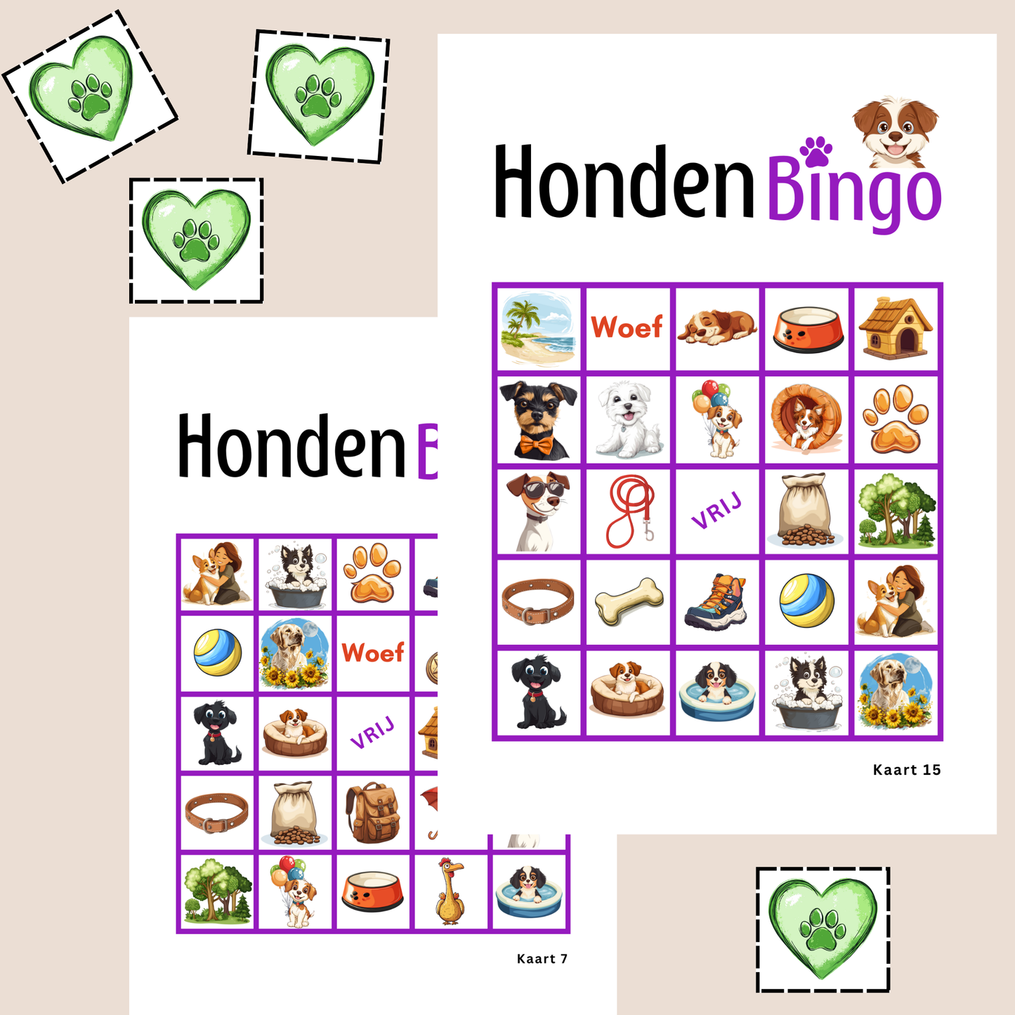 Honden bingo online bingo spel in de kleur paars