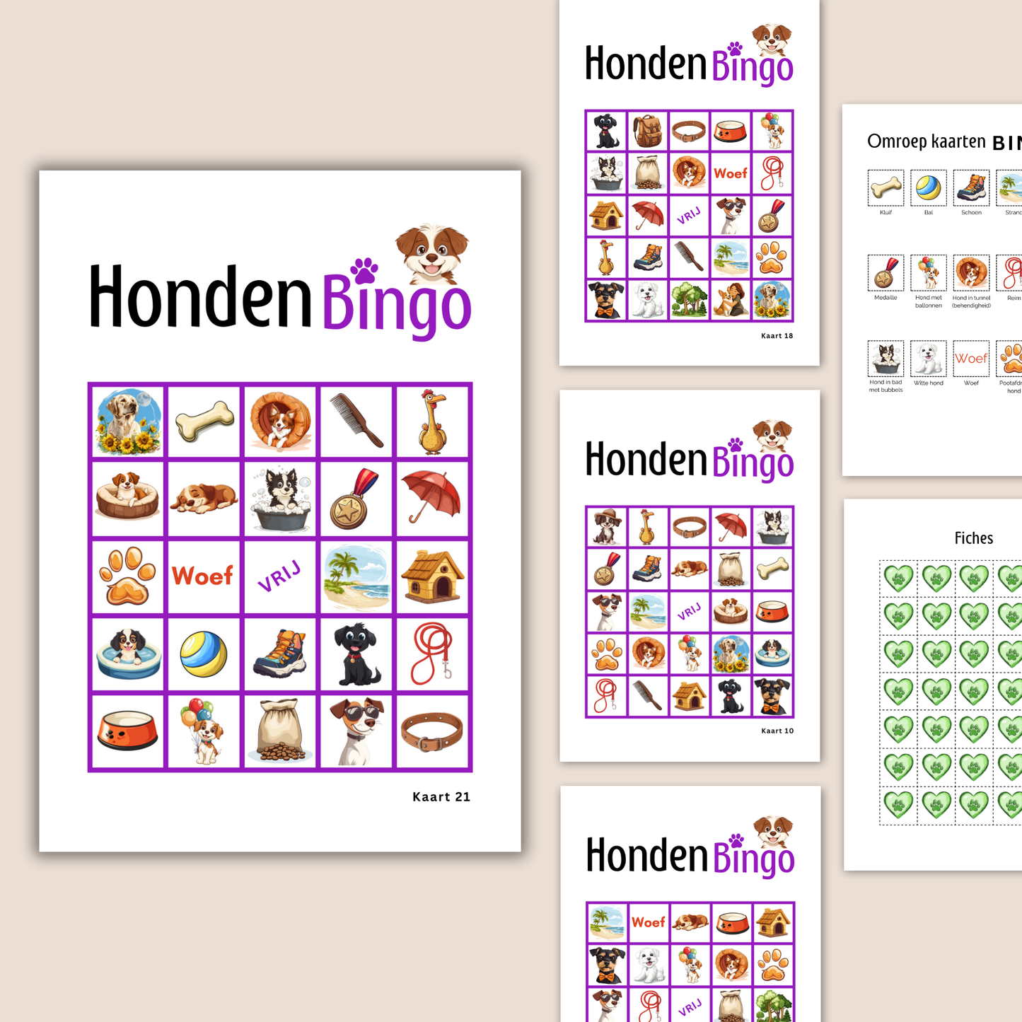 Honden bingo online bingo spel in de kleur paars