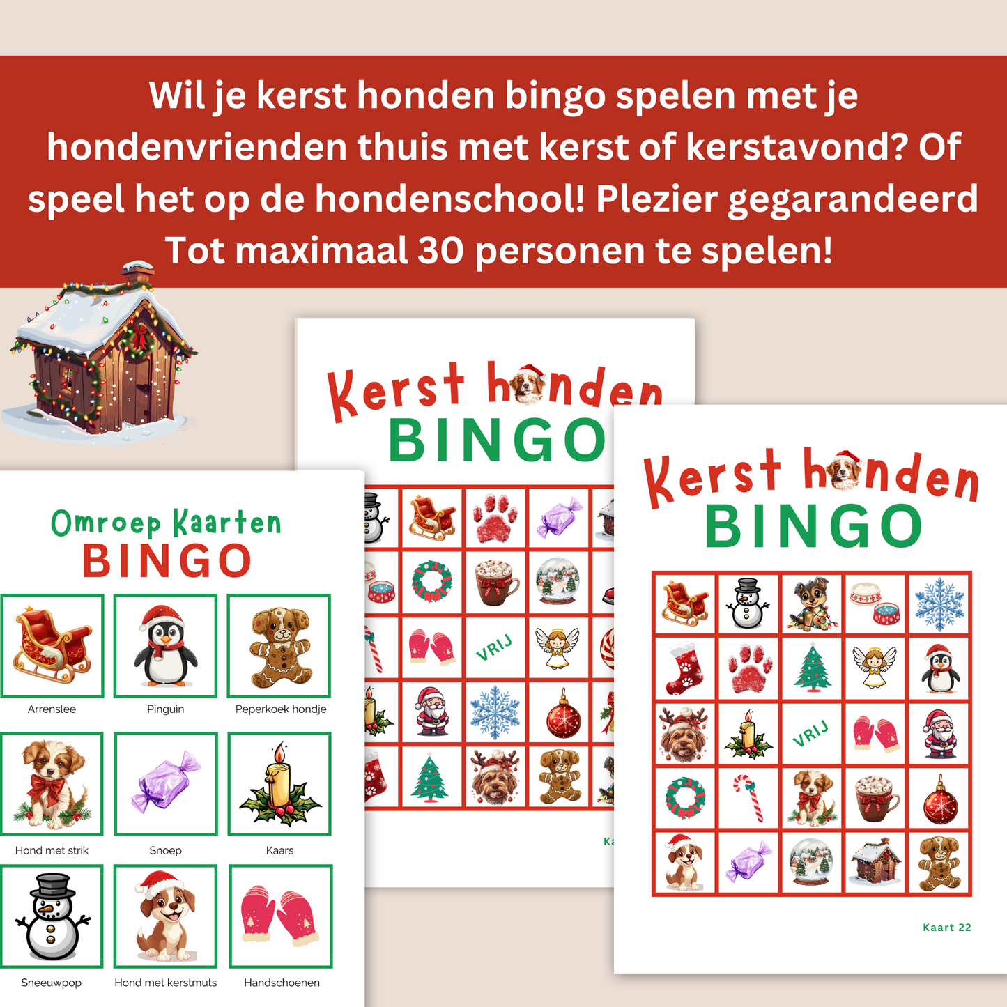 Kerst hond kerstmis bingo digitaal