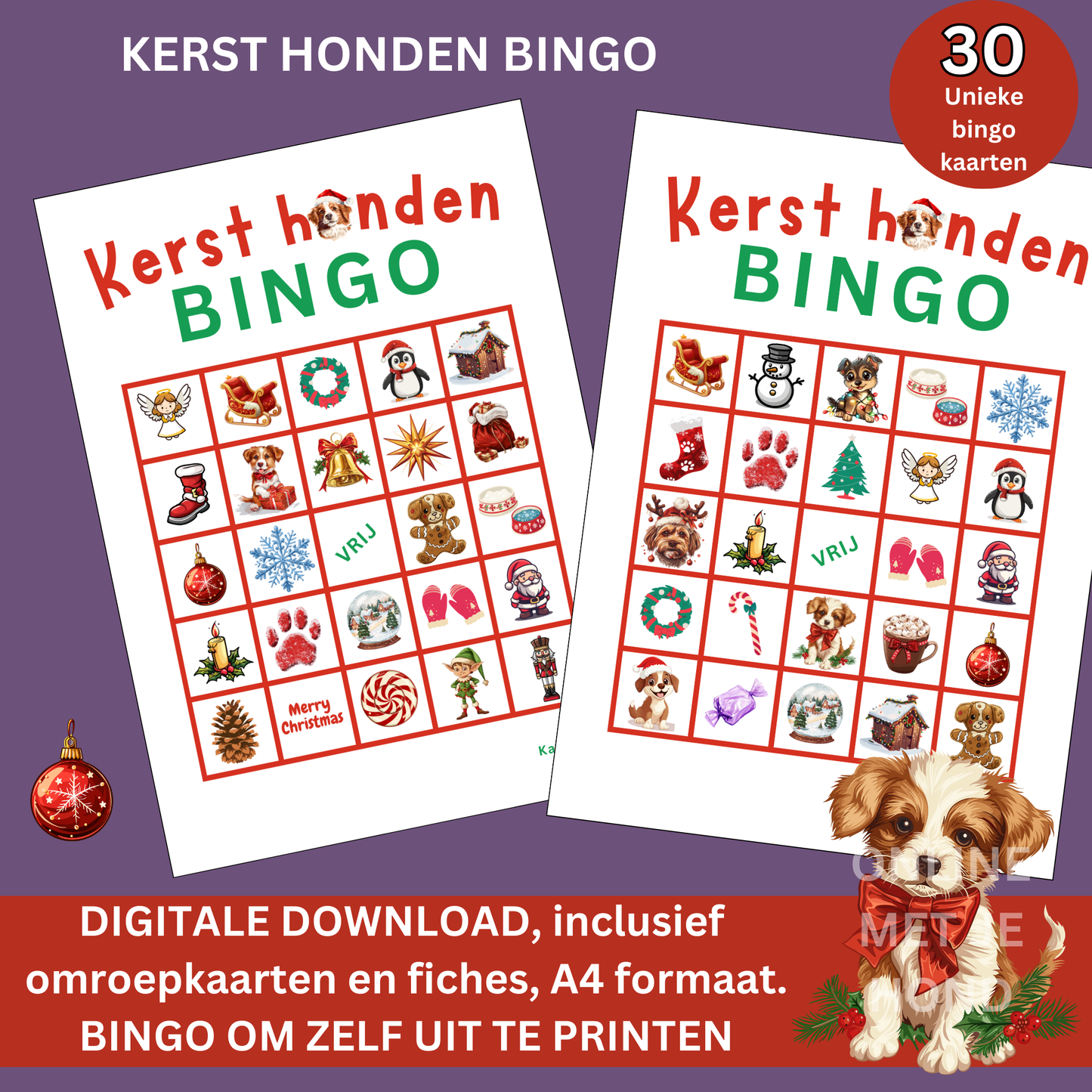 Kerst hond kerstmis bingo digitaal