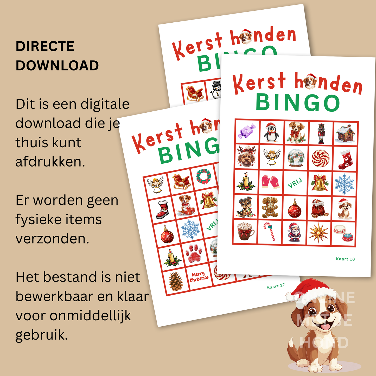 Kerst hond kerstmis bingo digitaal