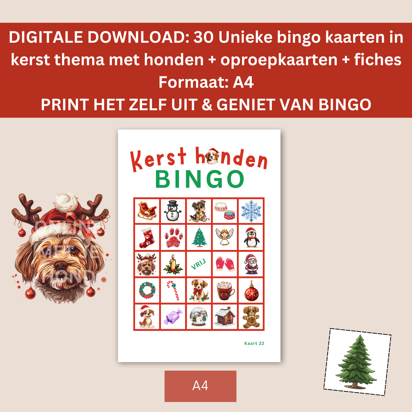 Kerst hond kerstmis bingo digitaal