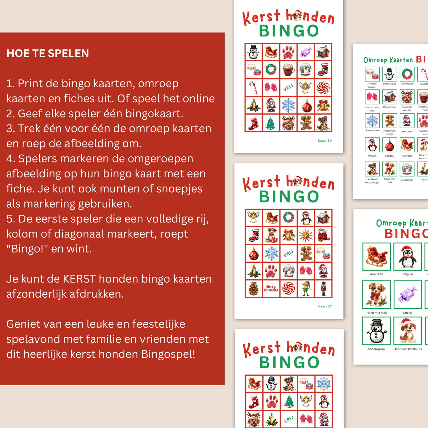 Kerst hond kerstmis bingo digitaal