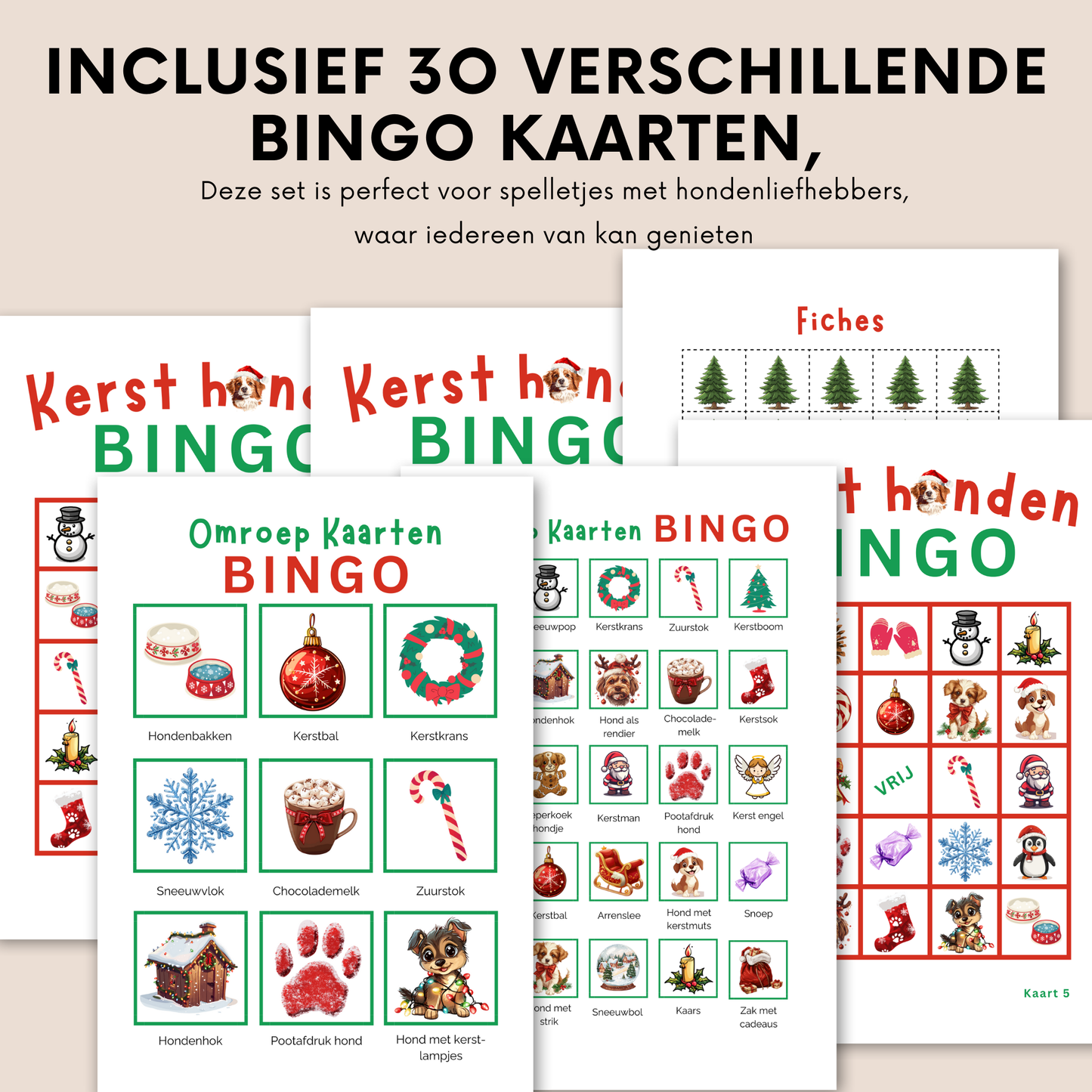 Kerst hond kerstmis bingo digitaal