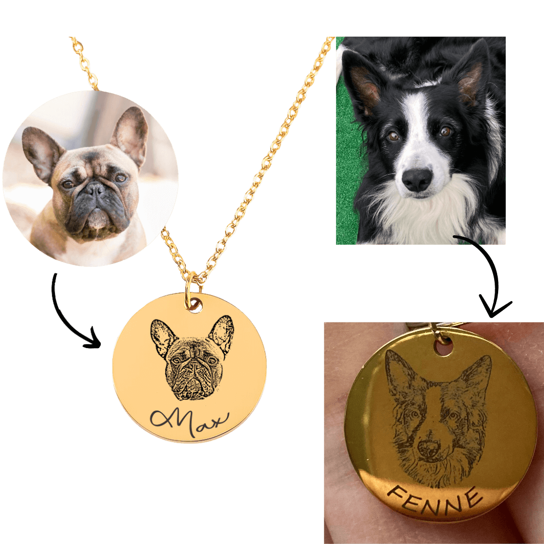 Ketting hond met foto van hond en naam gegraveerd (vanaf € 33,95)