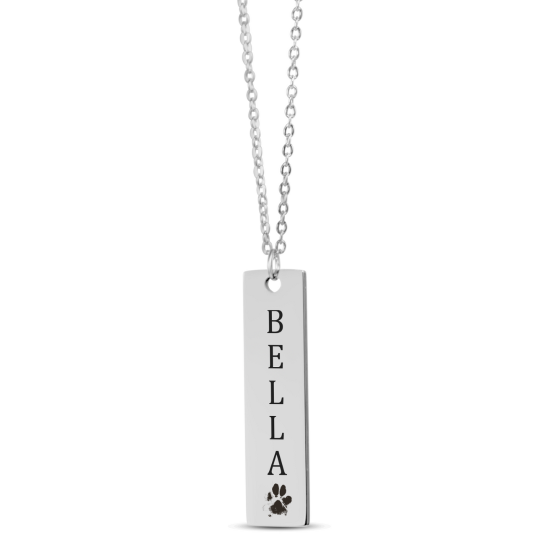 Ketting pootafdruk hond met naam hond gegraveerd op hanger (bar)