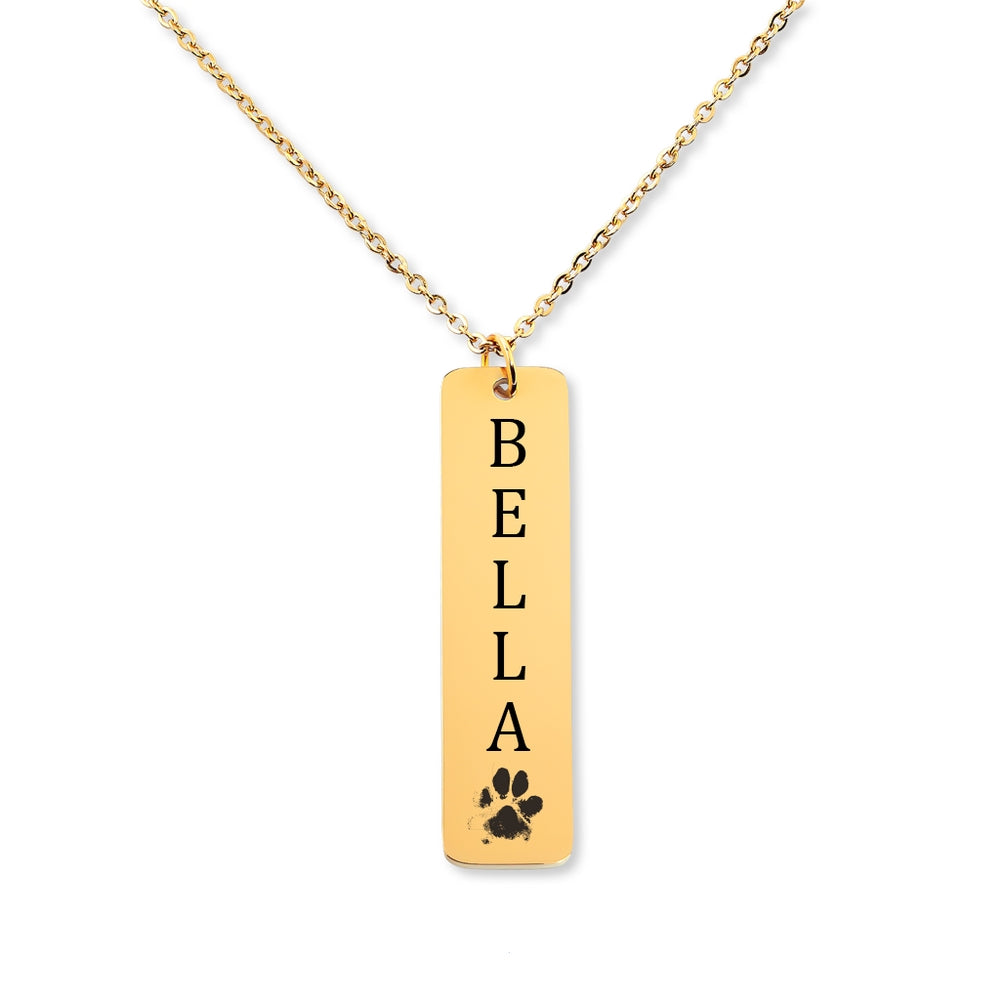 Ketting pootafdruk hond met naam hond gegraveerd op hanger (bar)