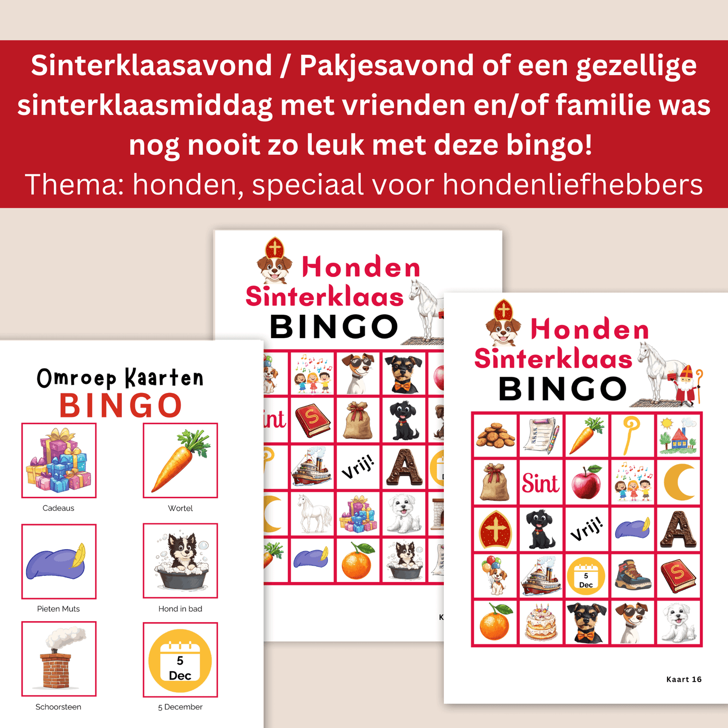 Honden Sinterklaas bingo: Sinterklaas spelletje voor hondenliefhebbers
