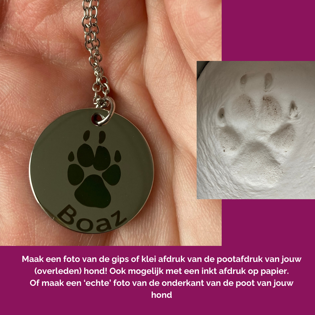 Armband met hondenpoot en naam van je hond gegraveerd