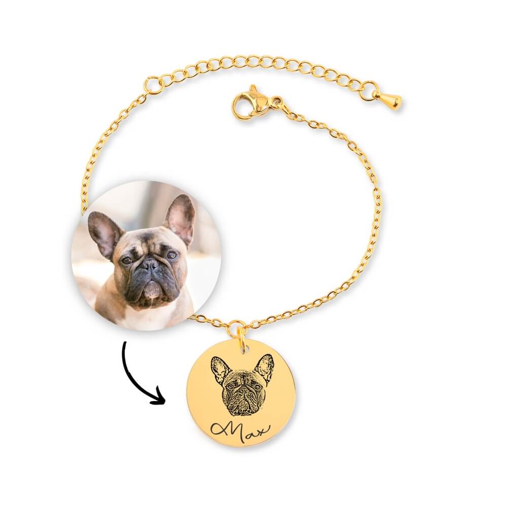 Armband hond met afbeelding en naam gegraveerd (vanaf € 33,95)