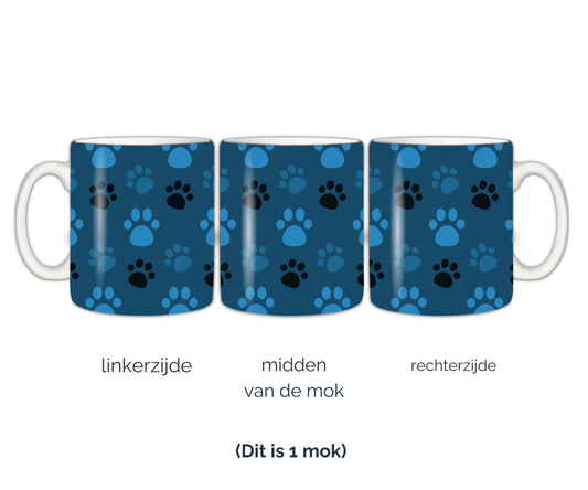 Honden mok met hondenpootjes in diverse blauw tinten