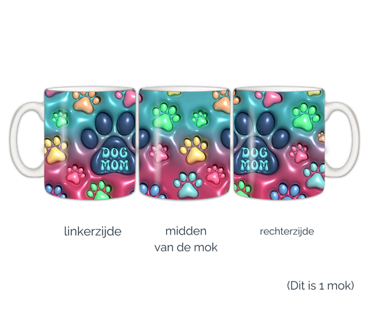 Honden mok voor hondenmama dog mom met hondenpootjes kleurrijk