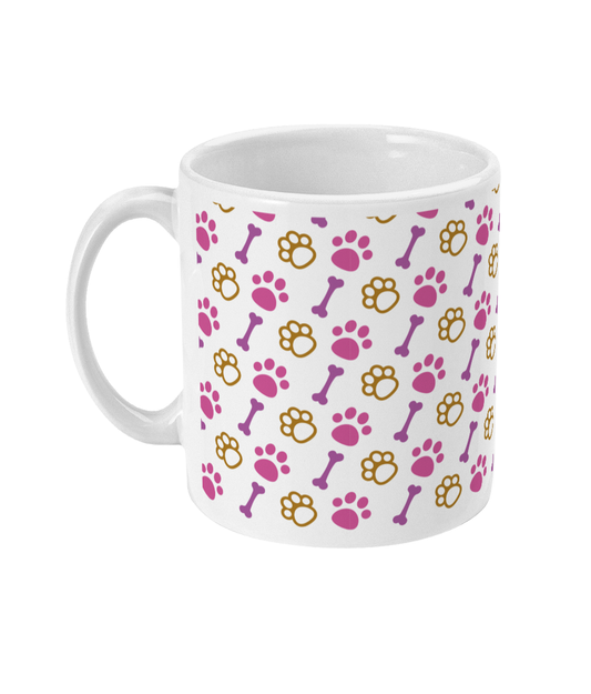 Honden mok hondenpootjes en botjes roze bruin paars