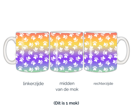 Honden Mok met hondenpootjes op kleuren van de regenboog
