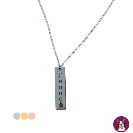 Ketting pootafdruk hond met naam hond gegraveerd op hanger (bar)