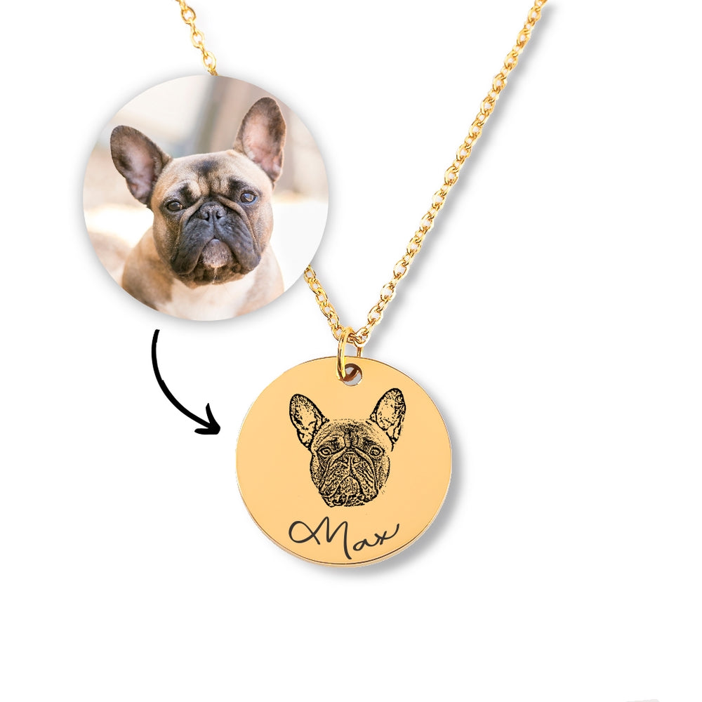 Ketting hond met foto van hond en naam gegraveerd