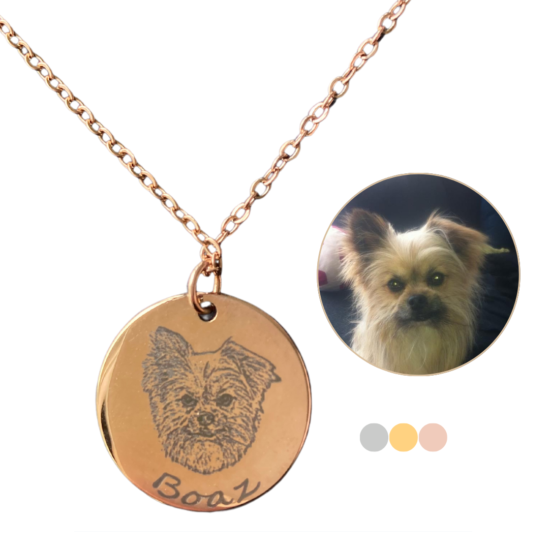 Ketting hond met foto van hond en naam gegraveerd