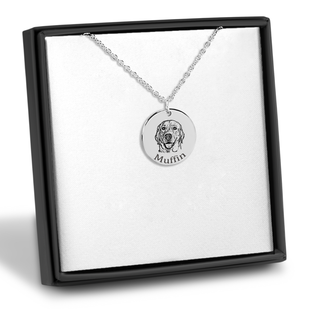 Ketting hond met foto van hond en naam gegraveerd