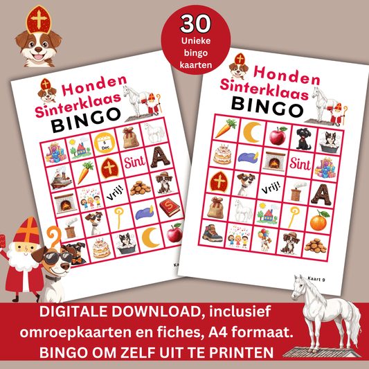 Honden Sinterklaas bingo: Sinterklaas spelletje voor hondenliefhebbers