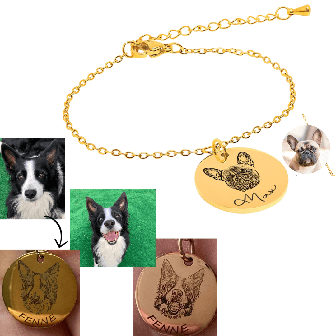 Armband hond met afbeelding en naam gegraveerd (vanaf € 33,95)