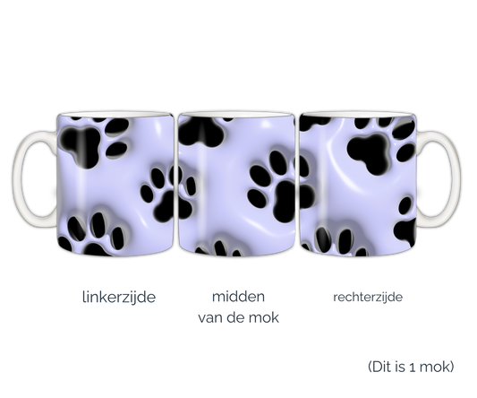 Mok hondenpootjes zwart wit 3D
