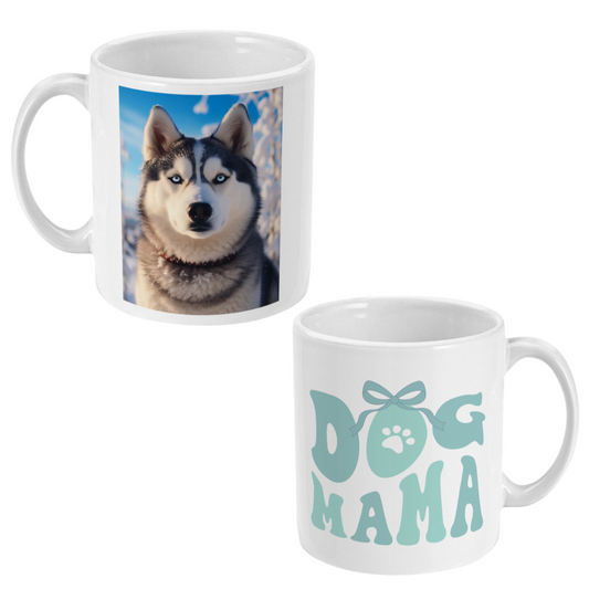 Hond mok met foto van hond en dog mama in mint groen met strikje en hondenpootje