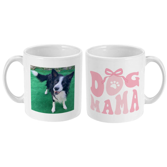 Hond mok dog mama met hondenpootje en strik met foto hond roze