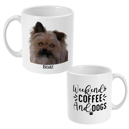 Hond mok met foto van je hond en quote honden: weekends coffee and dogs