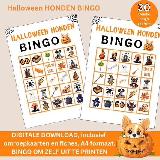 Hond Halloween bingo: online bingo spel voor hondenliefhebbers