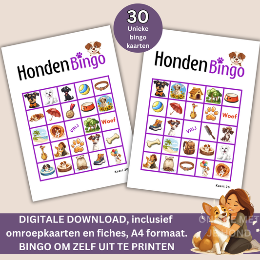 Honden bingo online bingo spel in de kleur paars