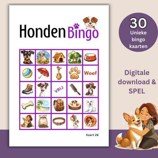 Honden bingo online bingo spel in de kleur paars