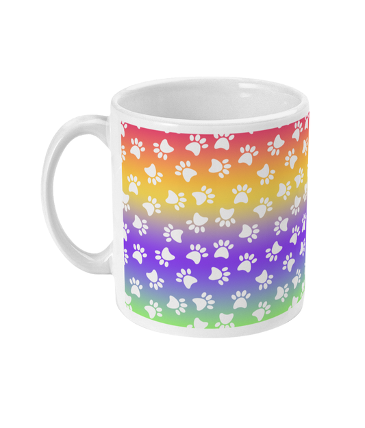Honden Mok met hondenpootjes op kleuren van de regenboog