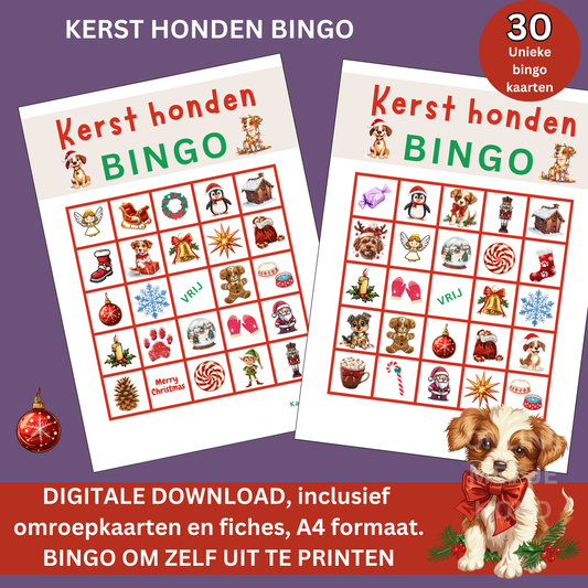 Kerst hond kerstbingo digitaal: perfect voor hondenliefhebbers