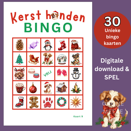 Kerst hond kerstmis bingo digitaal